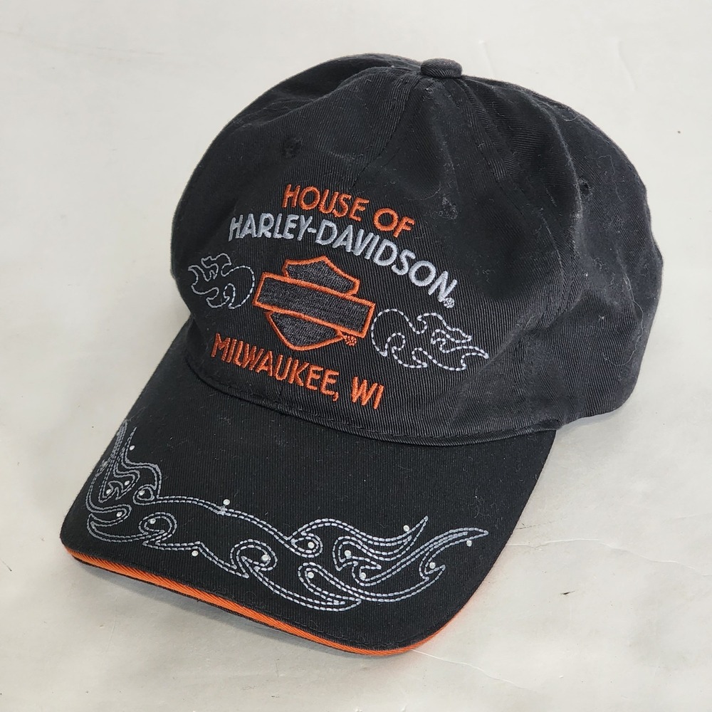 House Of Harley-Davidson Hat Womens‎ Black Strapback Rhinestones Milwaukee Cap